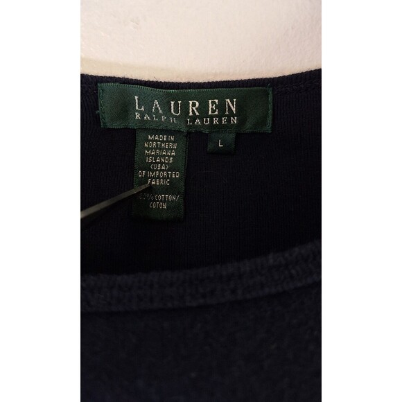 LAUREN RALPH LAUREN Navy Baby Tee Women's Sz L Rhinestone Logo Casual Classic - Picture 3 of 6